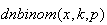 $dnbinom(x,k,p)$